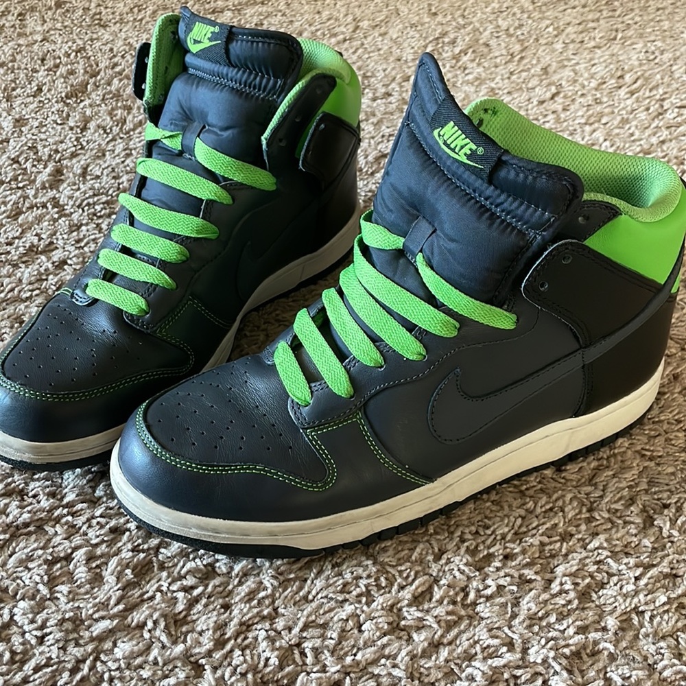 2008 Nike Dunk High Anthracite Black Grey And Green Mens Size 10